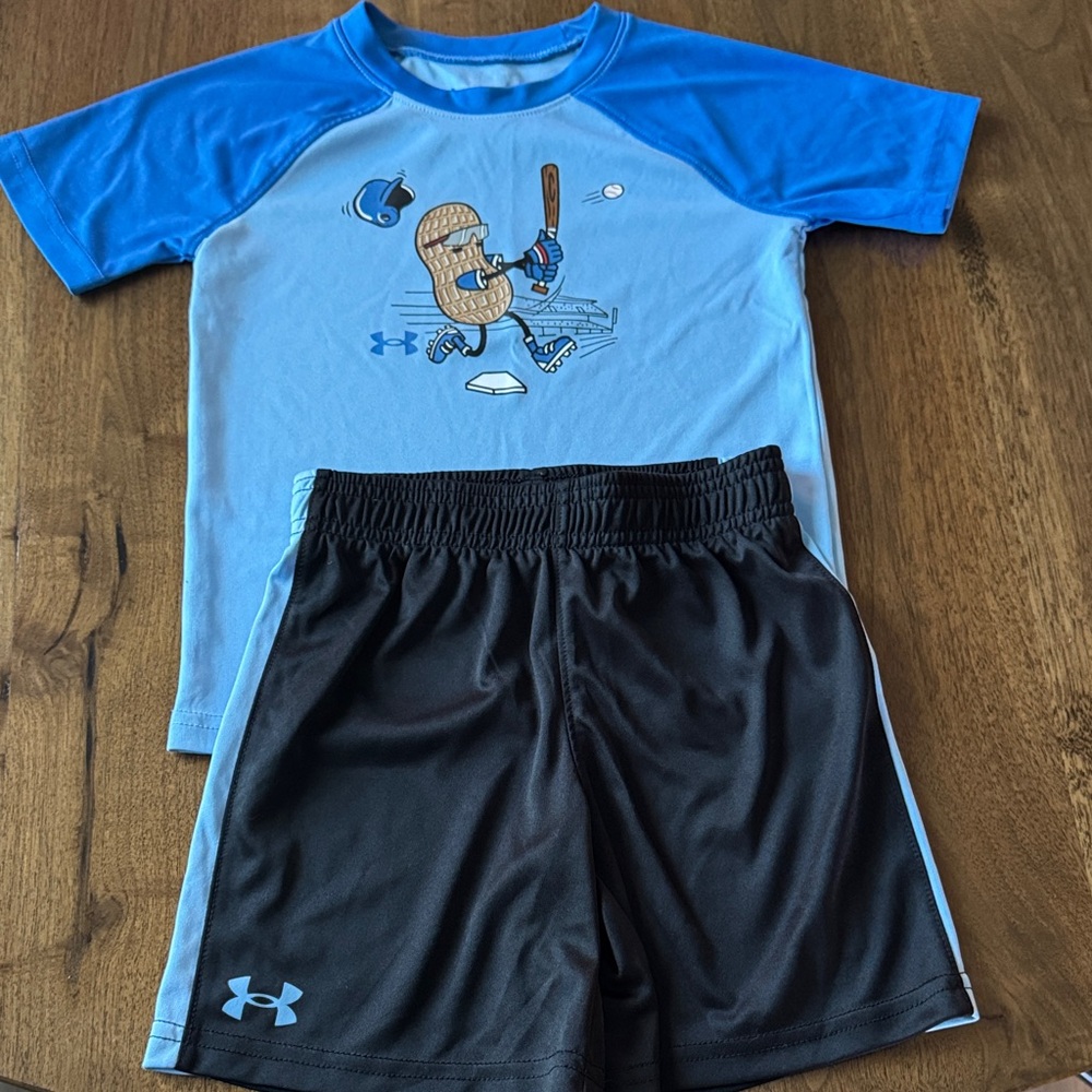 Under Armour Boys Blue performance tee & Black Shorts Set
